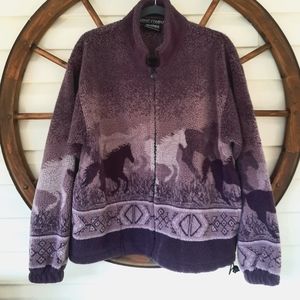 Women's Outback Trading Running Wild Horses Sherpa Fleece Jacket Medium